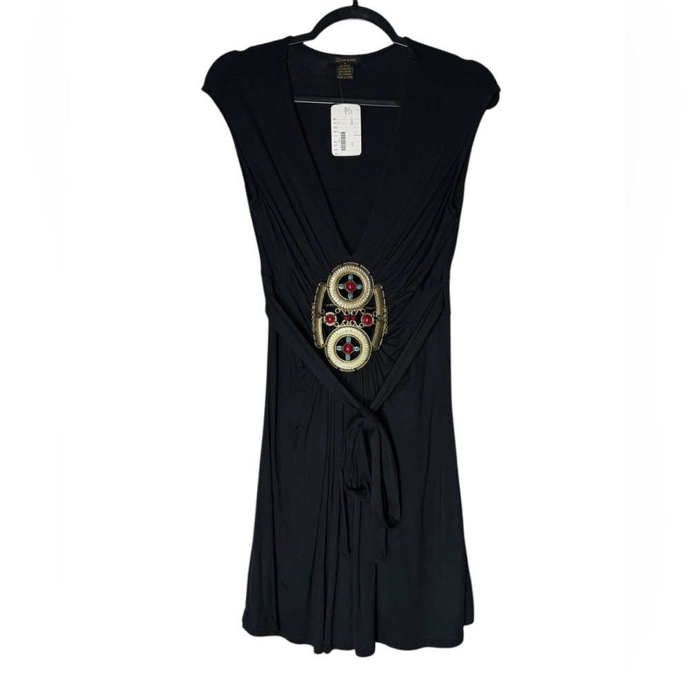 Love & Love Black Dress Size Small Sleeveless V-Neck Jewel Embellished Waist NWT